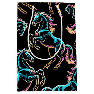 Bolsa De Regalo Mediana Caballo Luz de Neón Glitch Estilo Retro