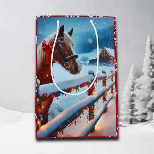 Bolsa De Regalo Mediana Caballo marrón bonito con Navidades de oso persona