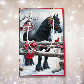Bolsa De Regalo Mediana Caballo negro festivo y Navidades cardinales