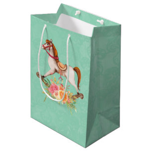 Bolsa De Regalo Mediana Caballo rocoso vintage con Bouquet floral