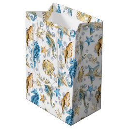 Bolsa De Regalo Mediana Caballos de mar y pez estrella en burbujas