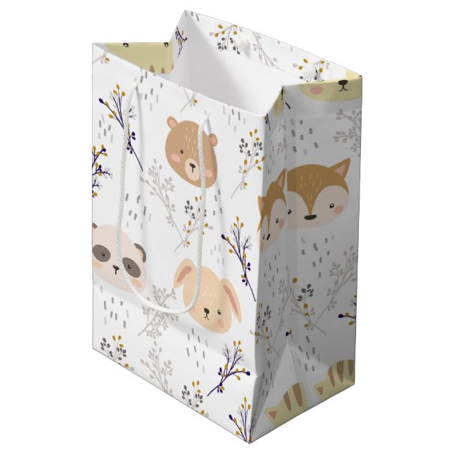 Bolsa De Regalo Mediana Cabeza Animal Adorable Y Patrón Floral (Angulo Anverso)