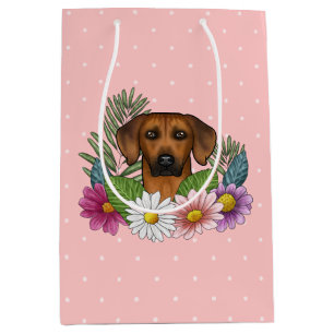 Bolsa De Regalo Mediana Cabeza de perro Ridgeback de Rodesia con flores si