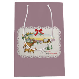 Bolsa De Regalo Mediana Cabina y ciervo de Navidad vintage