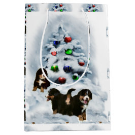 Bolsa De Regalo Mediana Cachorros de Perro de Montaña de Berna Navidad