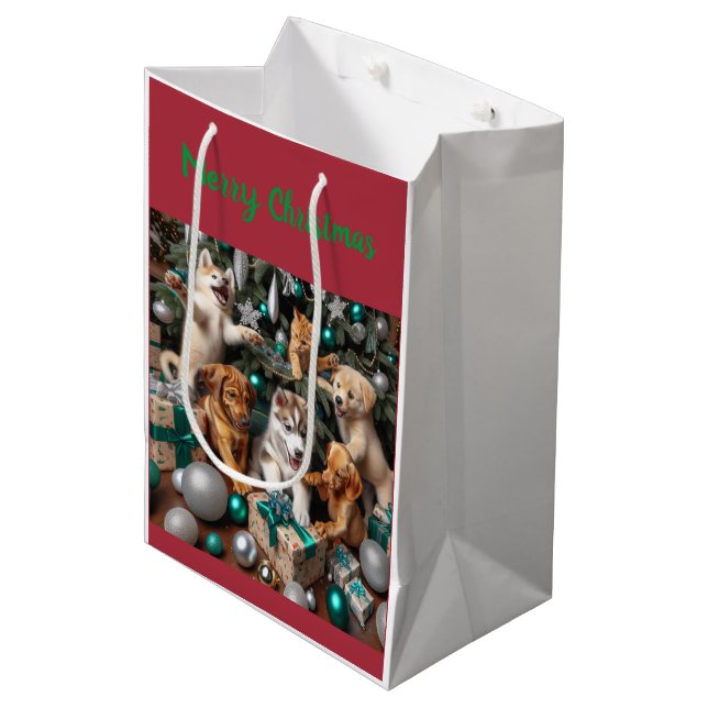 Bolsa De Regalo Mediana Cachorros y gatitos cortos en Navidades (Angulo Anverso)