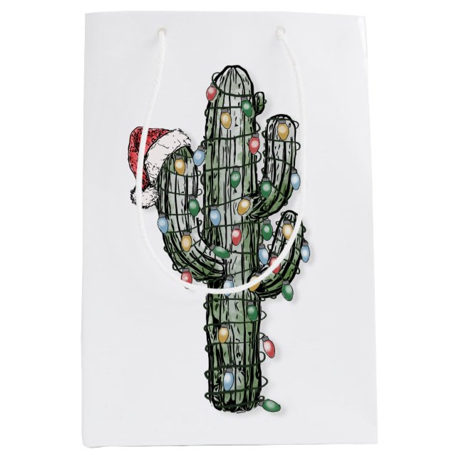 Bolsa De Regalo Mediana Cactus de Navidad con Luces (Anverso)