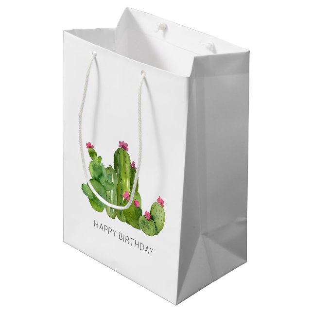 Bolsa De Regalo Mediana Cactus Flower Art FAPPY BIRTHDAY Southwest Desert (Angulo Anverso)