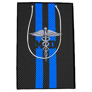 Bolsa De Regalo Mediana Caduceo del MD del médico en rayas azules