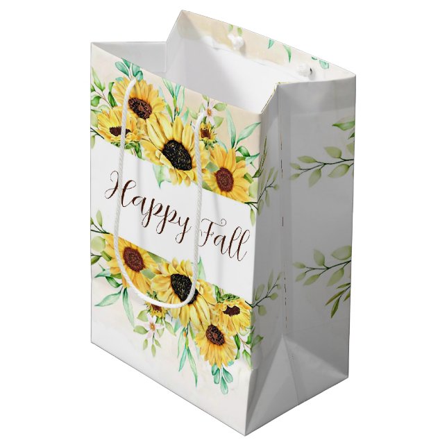 Bolsa De Regalo Mediana Caer marco de girasoles con texto de personalizabl (Angulo Anverso)