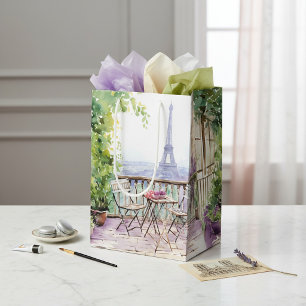 Bolsa De Regalo Mediana Café París Torre Eiffel Acuarela