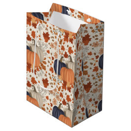 Bolsa De Regalo Mediana Caída Rustica Calabazas de otoño flores silvestres