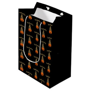 Bolsa De Regalo Mediana Calabaza Con Un Gorra De Leopardo