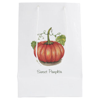 Bolsa De Regalo Mediana Calabaza Cuidada Con Vinas En Acuarela