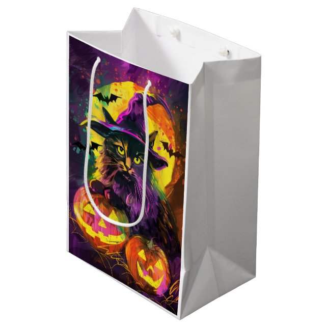 Bolsa De Regalo Mediana Calabaza de bruja de Gato Halloween angora turca e (Angulo Anverso)
