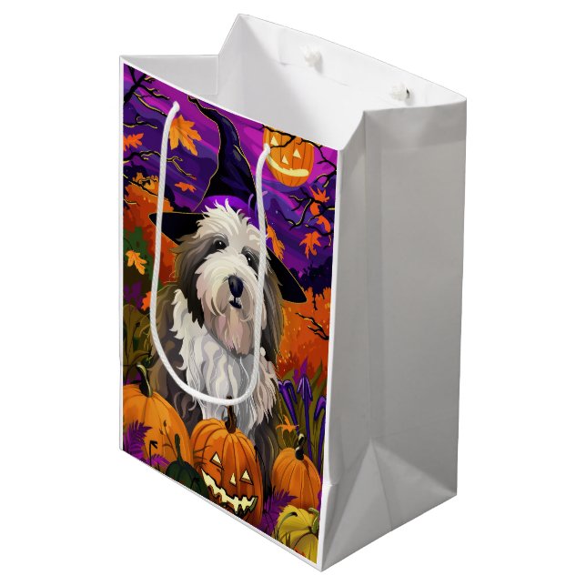 Bolsa De Regalo Mediana Calabaza de brujas de Halloween del viejo perro pa (Angulo Anverso)