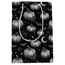 Calabaza de Halloween en blanco y negro, murciélag