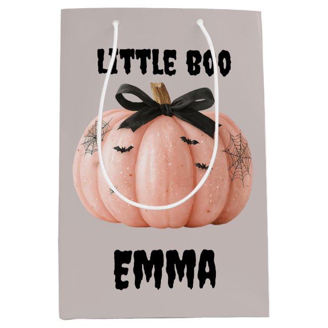Bolsa De Regalo Mediana Calabaza de Halloween personalizada de Little Boo (Anverso)