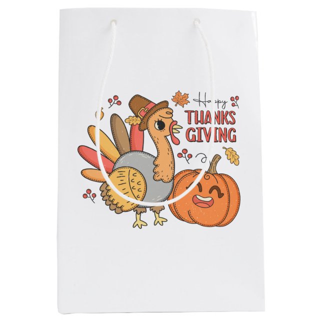 Bolsa De Regalo Mediana Calabaza de Turquía feliz Día de Acción de Gracias (Anverso)