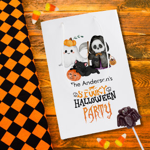 Bolsa De Regalo Mediana Calabaza Fantasma Segador Lindo Gato Negro Hallowe