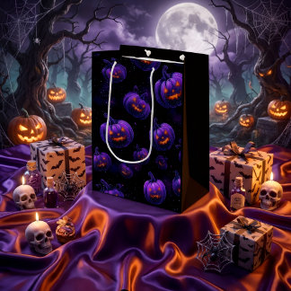 Bolsa De Regalo Mediana Calabaza Morada Brillante Patrón de Halloween