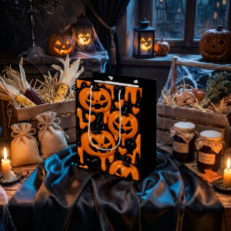 Bolsa De Regalo Mediana Calabaza Naranja Brillante Halloween