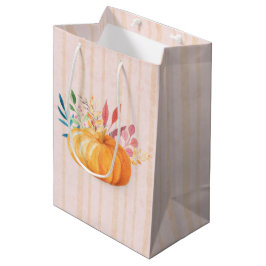 Bolsa De Regalo Mediana Calabaza naranja en franjas rosadas y de oro