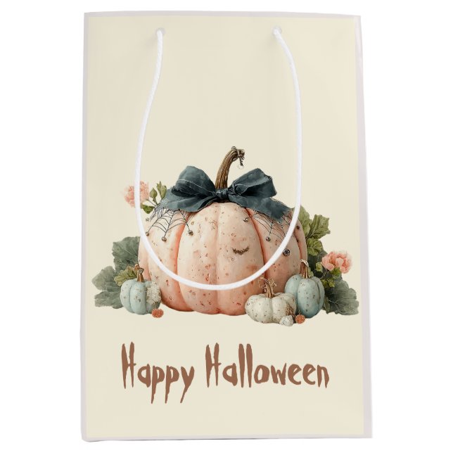 Bolsa De Regalo Mediana Calabaza pastel feliz Halloween (Anverso)