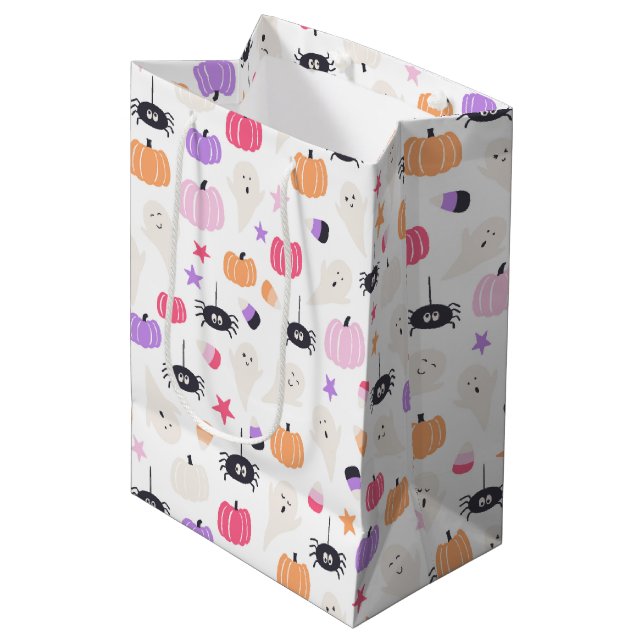 Bolsa De Regalo Mediana Calabaza violeta y araña moderna Halloween (Angulo Anverso)