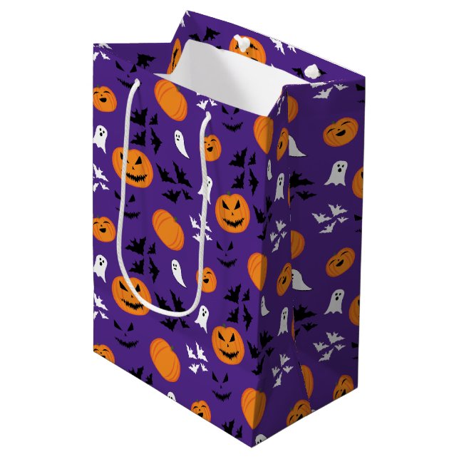 Bolsa De Regalo Mediana Calabazas de Halloween fantasmas murciélagos diver (Angulo Anverso)
