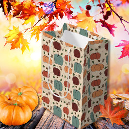 Bolsa De Regalo Mediana Calabazas retro coloridas de la temporada de otoño