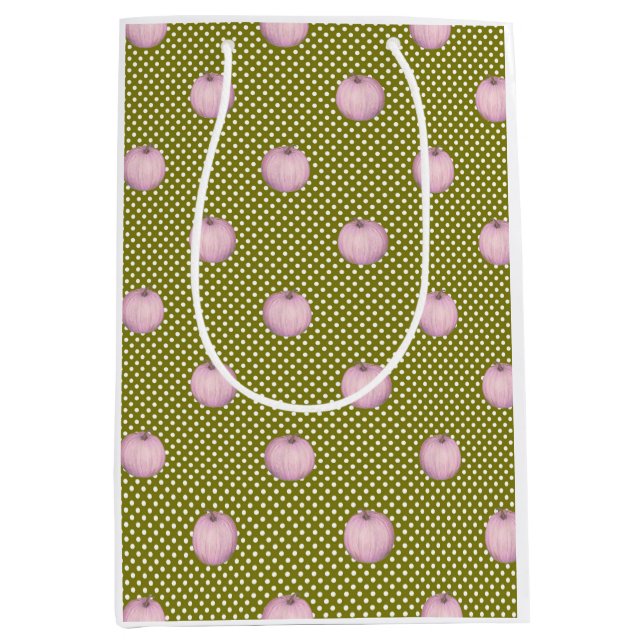 Bolsa De Regalo Mediana Calabazas rosas saltean puntos de polka verde (Anverso)