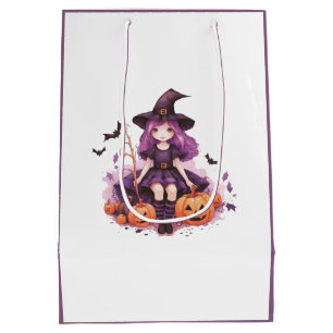 Bolsa De Regalo Mediana Calabazas y batas de bruja moradas de bonito
