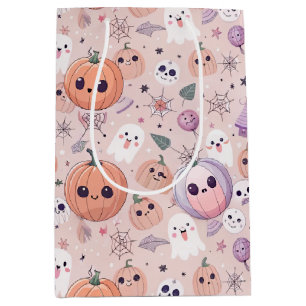 Bolsa De Regalo Mediana Calabazas y fantasmas de Halloween rosas sin foco