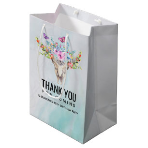 Bolsa De Regalo Mediana Calavera animal Boho con mariposas y flores