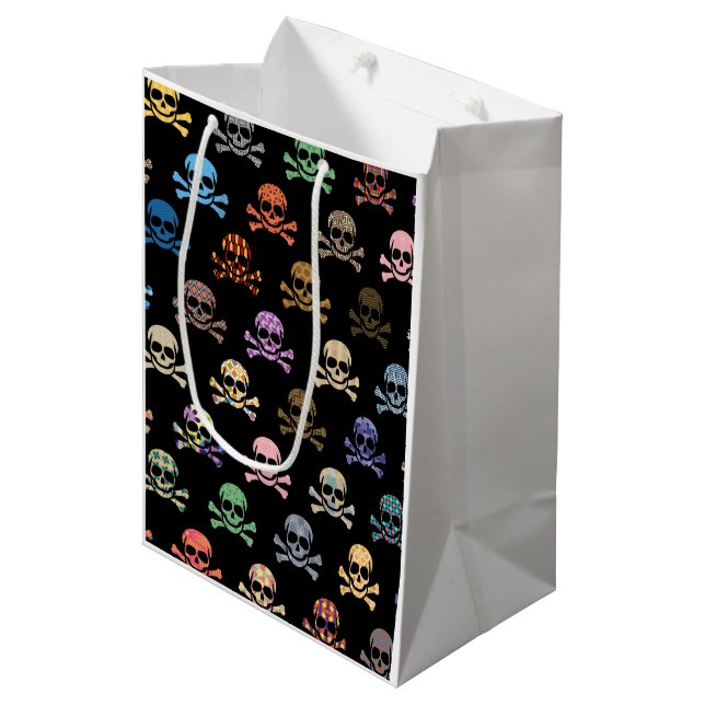 Bolsa De Regalo Mediana Calavera colorida y huesos cruzados (Angulo Anverso)
