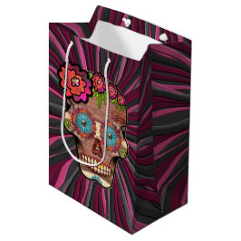 Bolsa De Regalo Mediana Calavera de azúcar de aspecto de madera tallada co