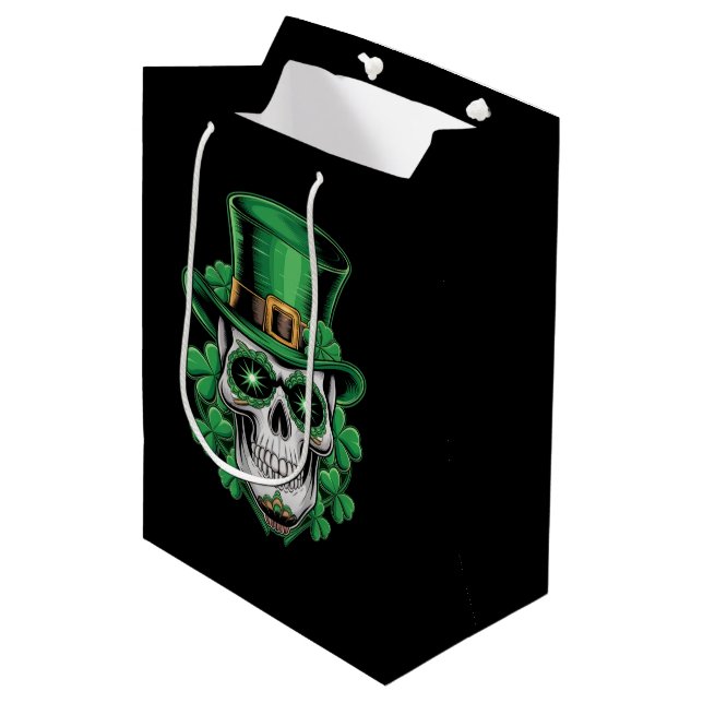 Bolsa De Regalo Mediana Calavera de azúcar St Patrick Day Lucky Shamrock (Angulo Anverso)
