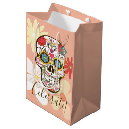 Bolsa De Regalo Mediana Calavera de azúcar suave y delicada rosa de rosa m