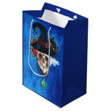 Calavera de Bruja Espeluznante con Gato Negro y Po