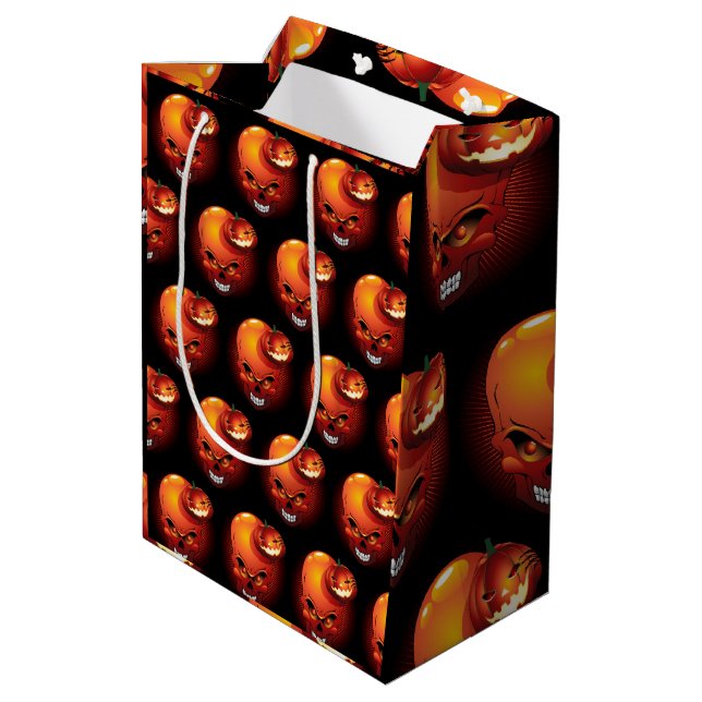 Bolsa De Regalo Mediana Calavera de Halloween y calabaza (Angulo reverso)