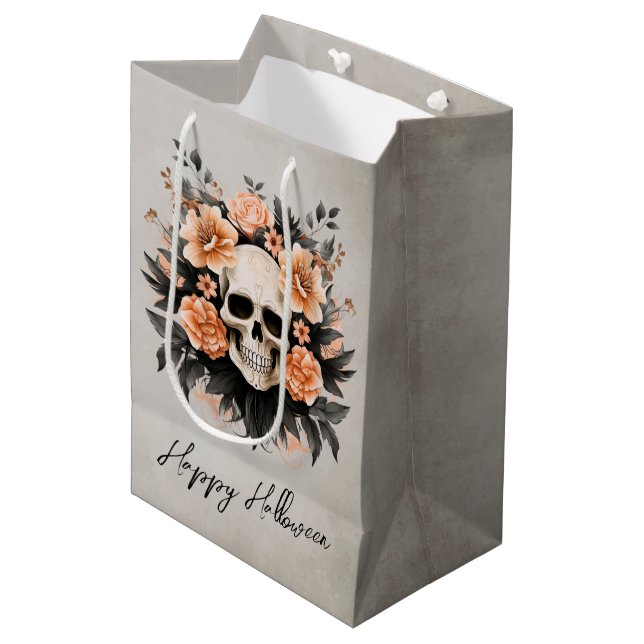 Bolsa De Regalo Mediana Calavera floral glam personalizada de Halloween (Angulo Anverso)