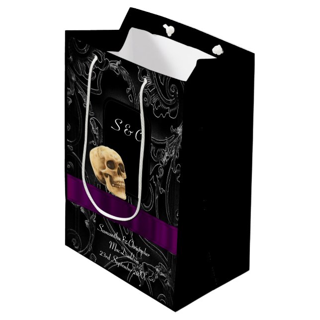 Bolsa De Regalo Mediana Calavera gótica de temática negra oscura (Angulo Anverso)