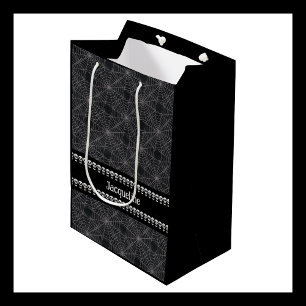 Bolsa De Regalo Mediana Calavera Gótica Negra Personalizada y Nombre de Te