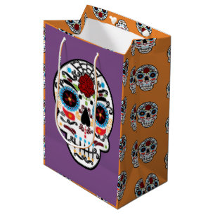 Bolsa De Regalo Mediana Calavera Mexicana Fiesta de Esqueleto de azúcar