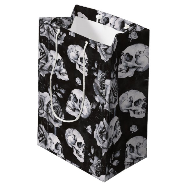 Bolsa De Regalo Mediana Calavera oculta gótica y Rosas (Angulo reverso)