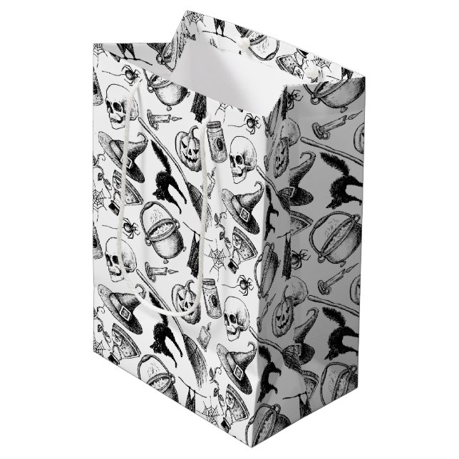 Bolsa De Regalo Mediana Calaveras Calabazas Broomsticks Bats Halloween (Angulo Anverso)