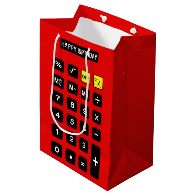 Bolsa De Regalo Mediana Calculadora de cumpleaños rojo (Angulo Anverso)