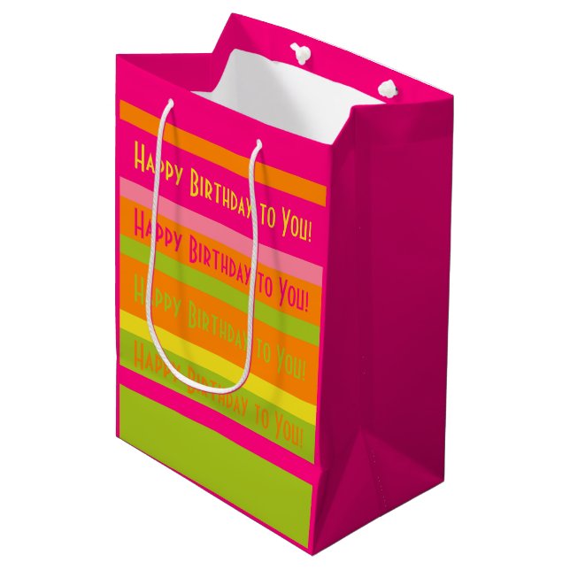 Bolsa De Regalo Mediana Caliente rosa, anime, Naranja y Amarillo Feliz cum (Angulo Anverso)