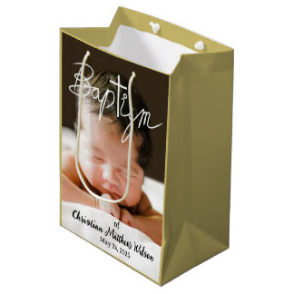 Bolsa De Regalo Mediana Caligrafía a través de foto religiosa bautismo